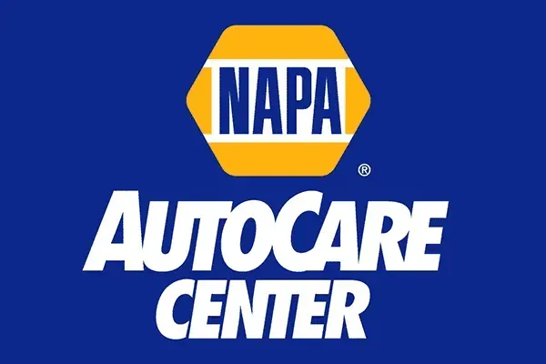 NAPA AutoCare Center logo, blue background with a gold hexagon that has