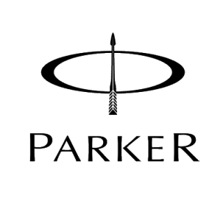 Logo Parker: un ovale con una linea verticale centrale, una piccola freccia in alto e la scritta
