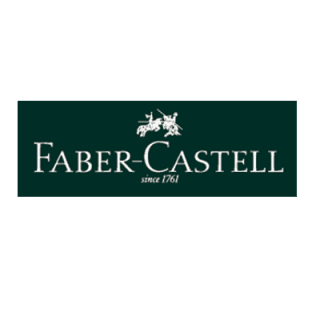 Logo Faber-Castell con testo e stemma bianchi su un rettangolo verde scuro. Sotto il testo c'è la scritta