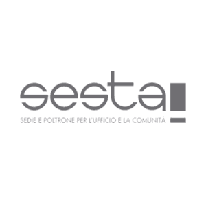 Logo for Sesta, an Italian furniture company. The company name is written in gray with the tagline