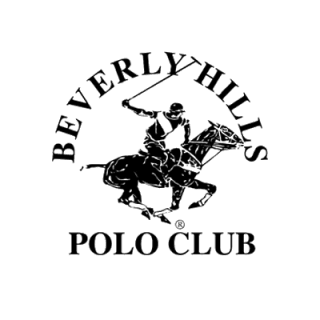 Logo del Beverly Hills Polo Club: cavaliere a cavallo, mazza che oscilla, sotto la scritta arcuata