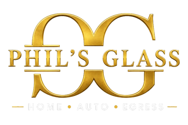 Phil&rsquo;s Glass logo in gold with &ldquo;Home &bull; Auto &bull; Repair&rdquo; beneath the initials PG