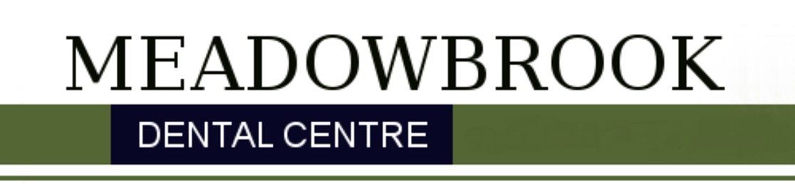 A logo for meadowbrook dental centre on a white background