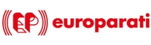 Logo Europarati con testo rosso e stemma EP stilizzato in rosso su sfondo bianco.