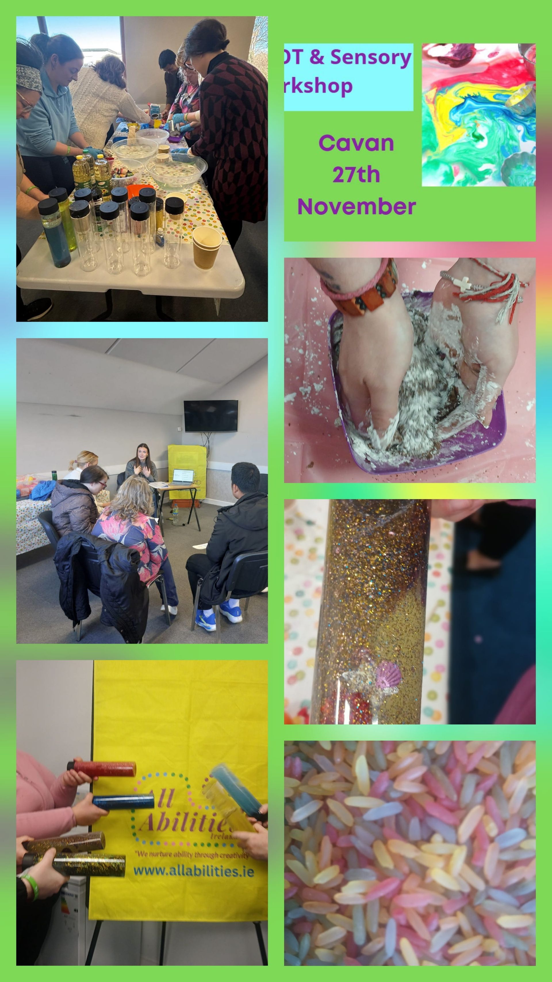 collage of images from a workshop with colorful and creative exercises for parents