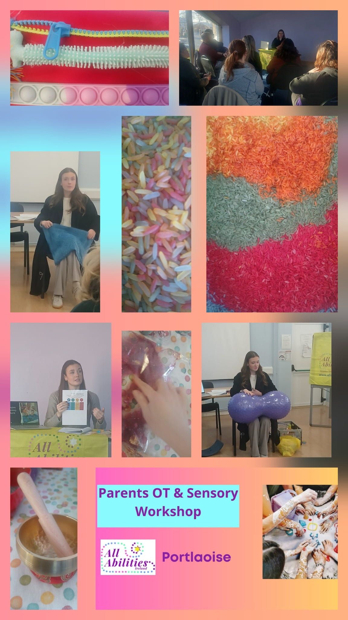 collage of images from a workshop with colorful and creative exercises for parents