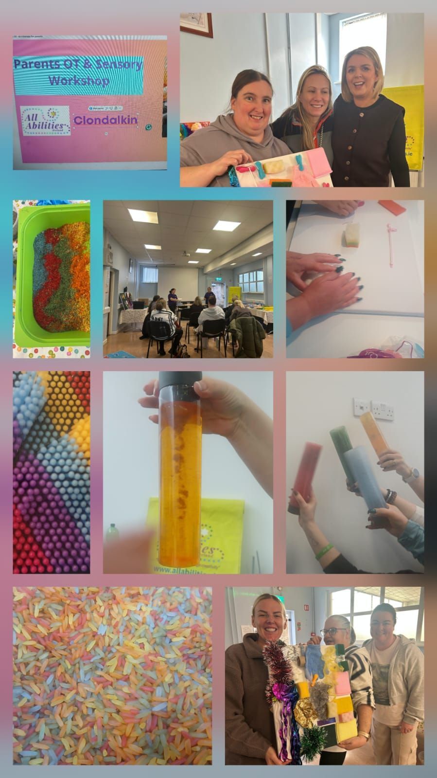 collage of images from a workshop with colorful and creative exercises for parents