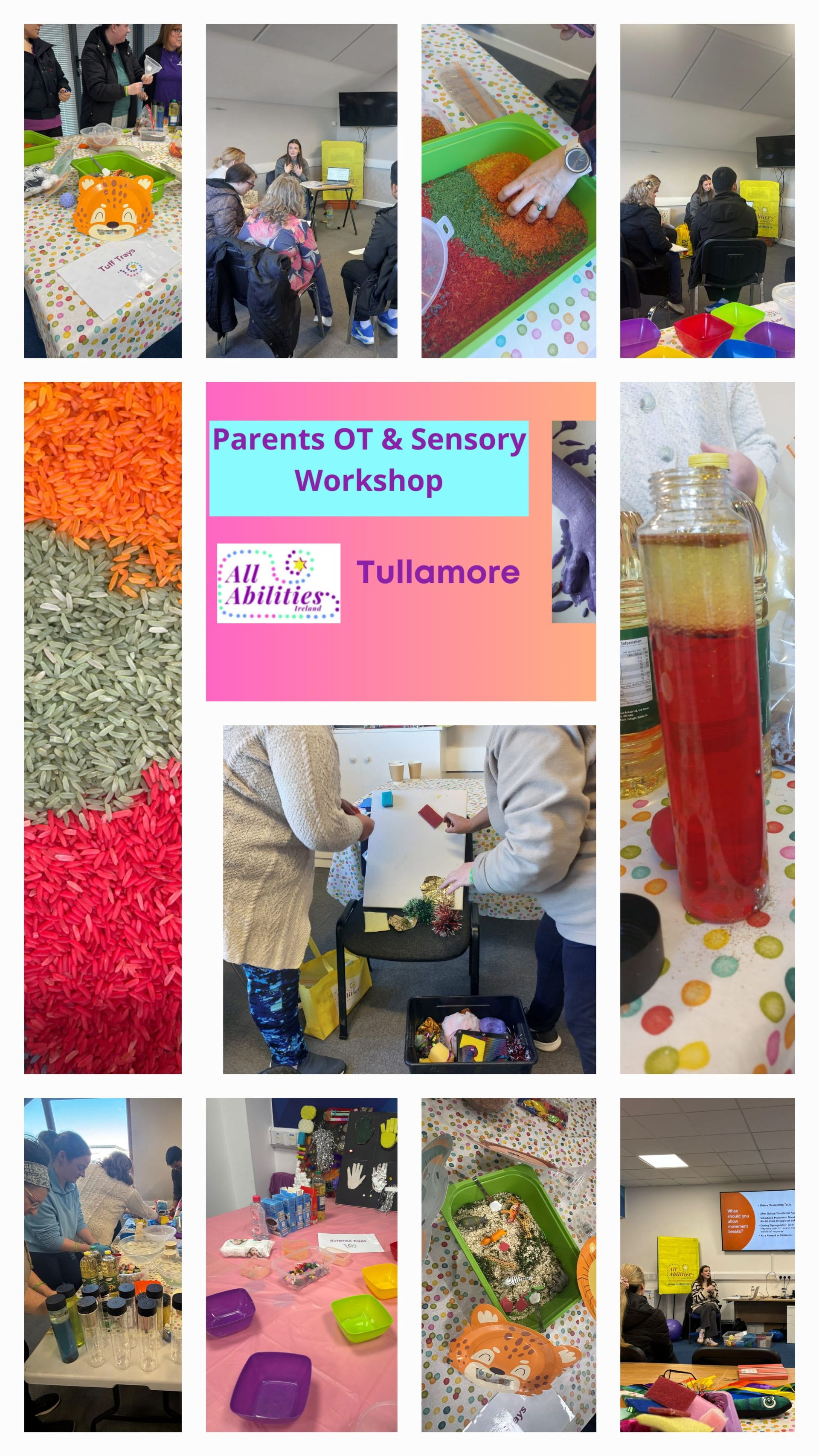 collage of images from a workshop with colorful and creative exercises for parents