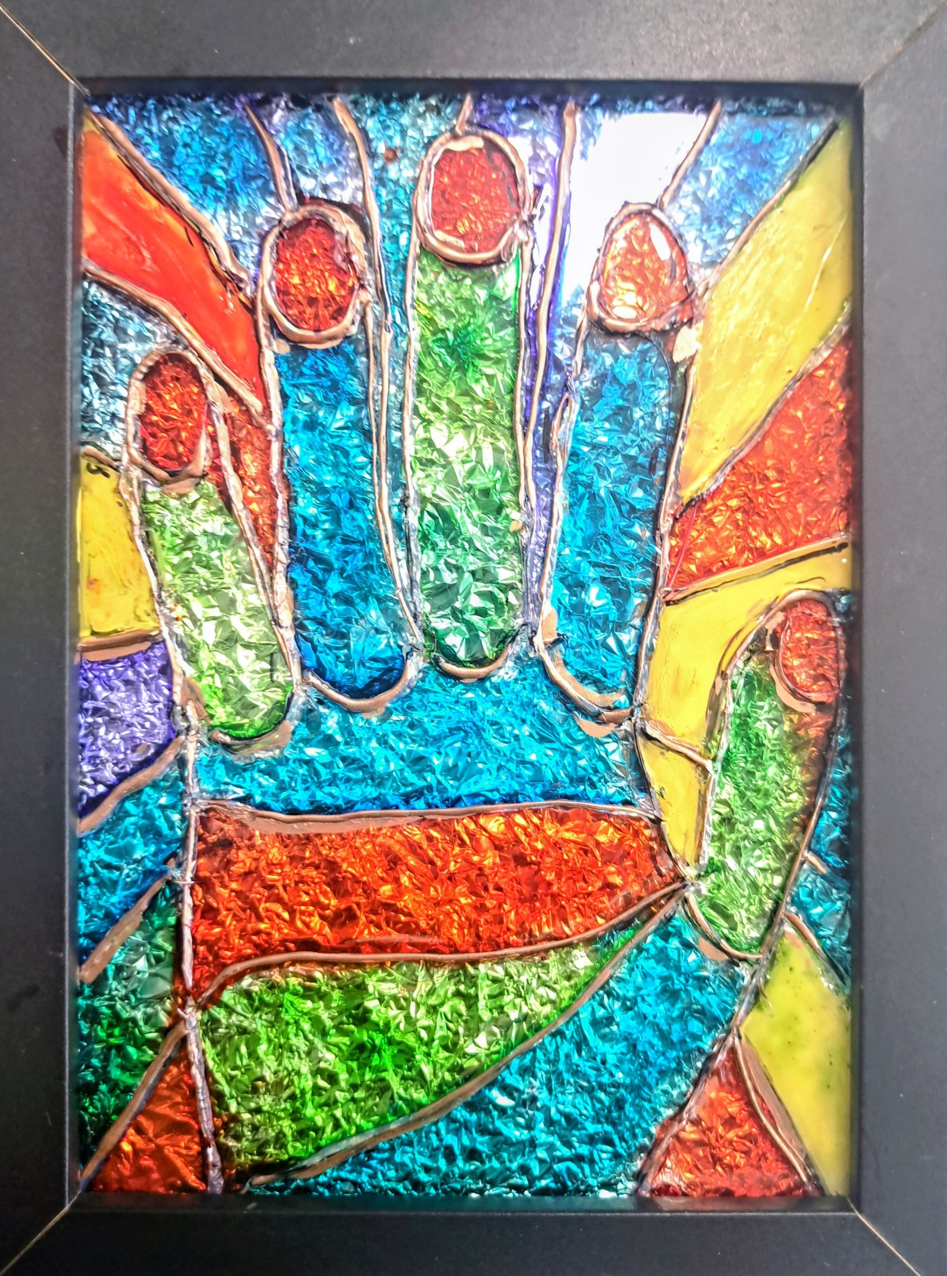 A small girls close her eyes by fingers by painted nails