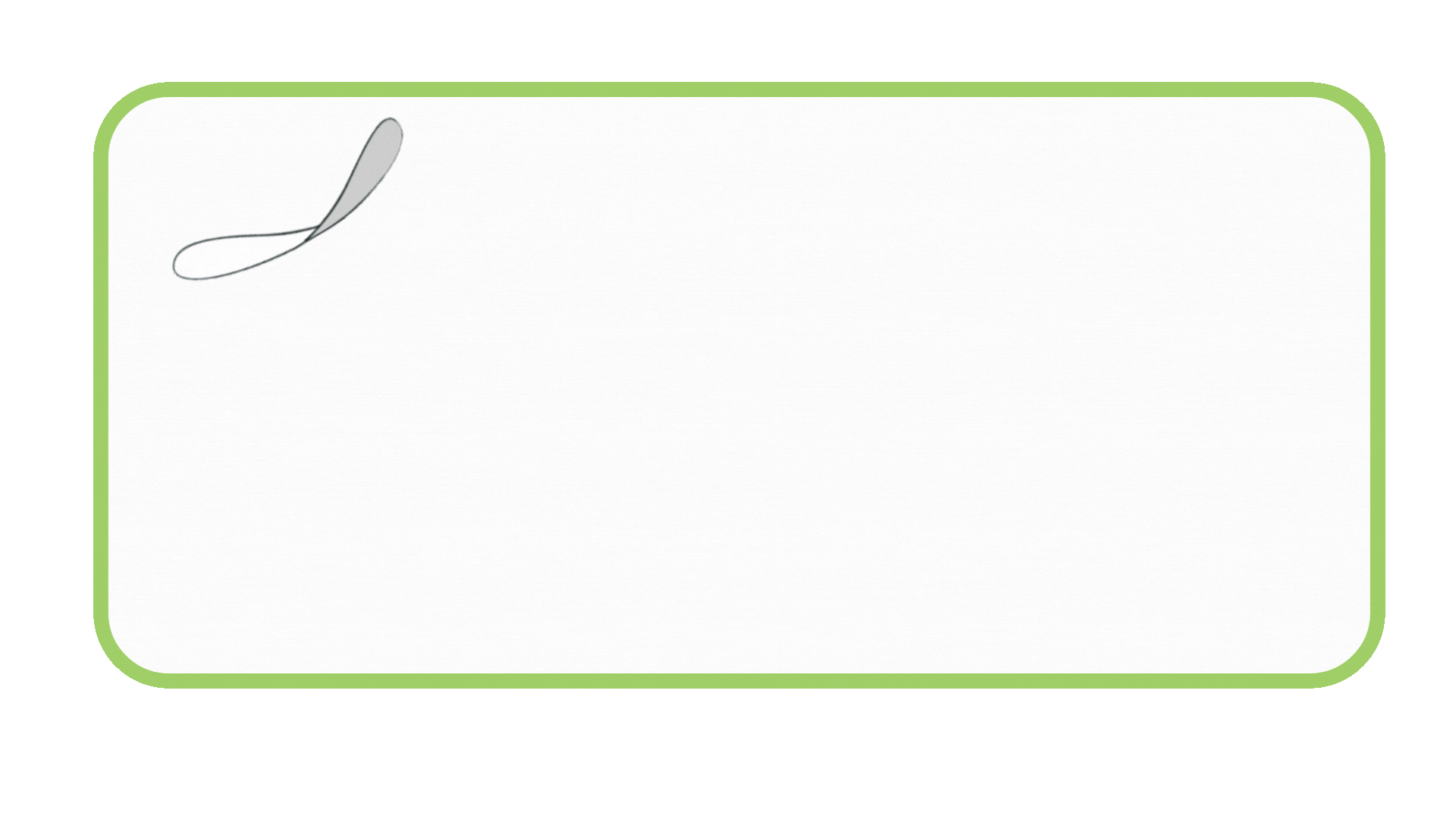 A white rectangle with a green border and a feather on it.