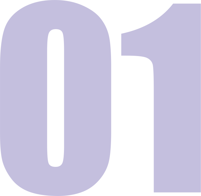 Le chiffre « 01 » en caractères sans empattement violet clair sur fond blanc uni.
