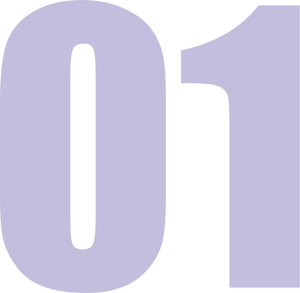 Le chiffre « 01 » en violet clair, composé dans une police sans empattement grasse sur fond blanc.