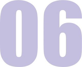 Le chiffre 06 en caractères gras, violet clair, sans empattement, sur fond blanc uni.