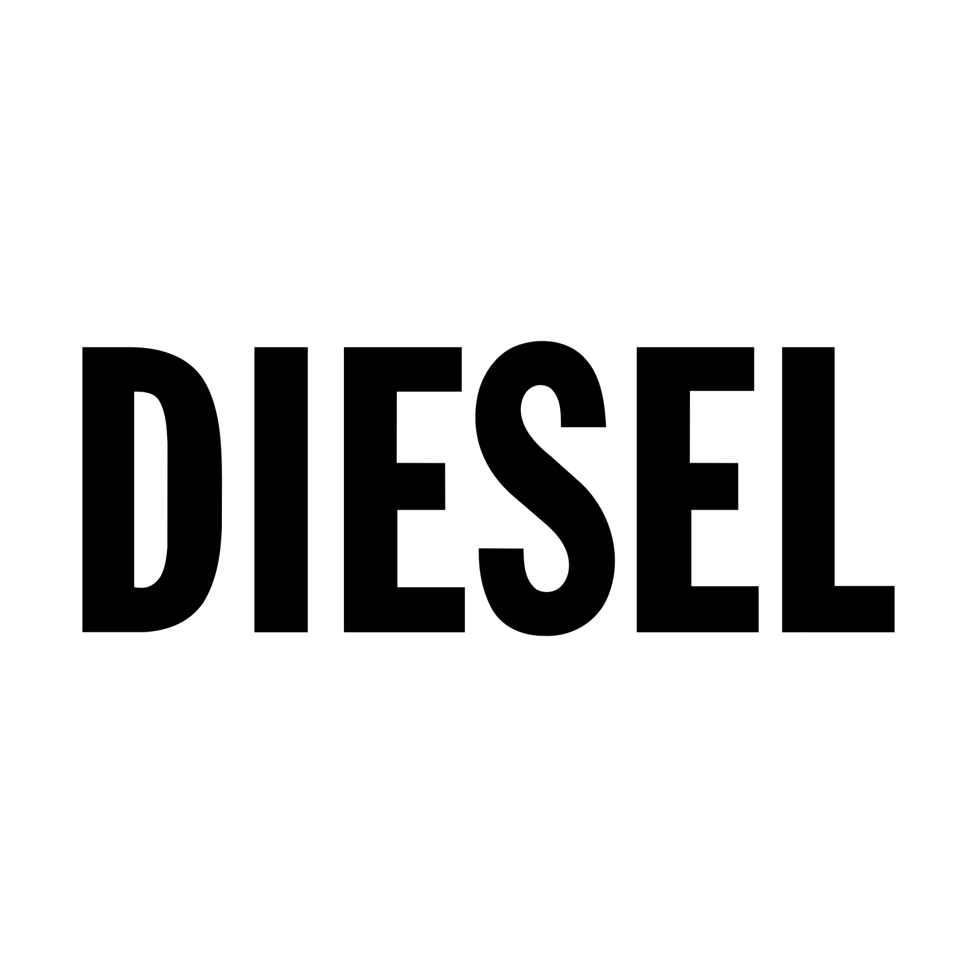 Le logo de la marque DIESEL, comportant le mot « DIESEL » en lettres capitales noires, sans empattement et en gras sur fond blanc.