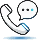 Une icône stylisée représentant un combiné téléphonique, avec une bulle de dialogue adjacente contenant trois points.