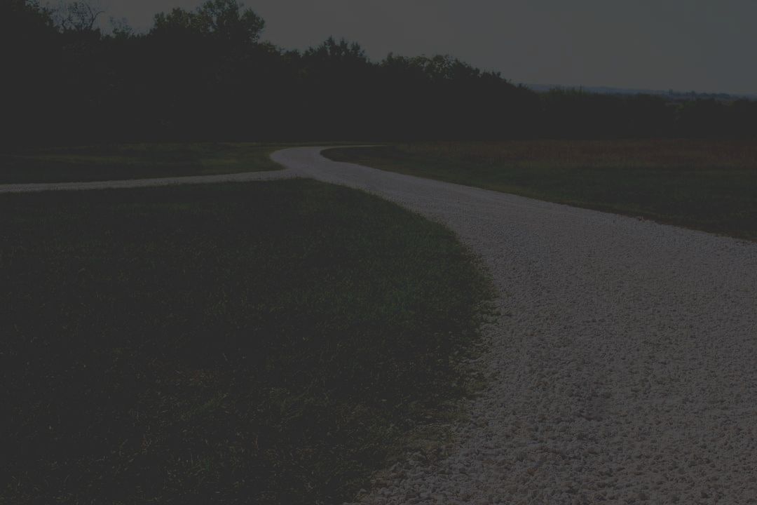 Gravel driveway curving through a Kansas property with defined edges and mature trees