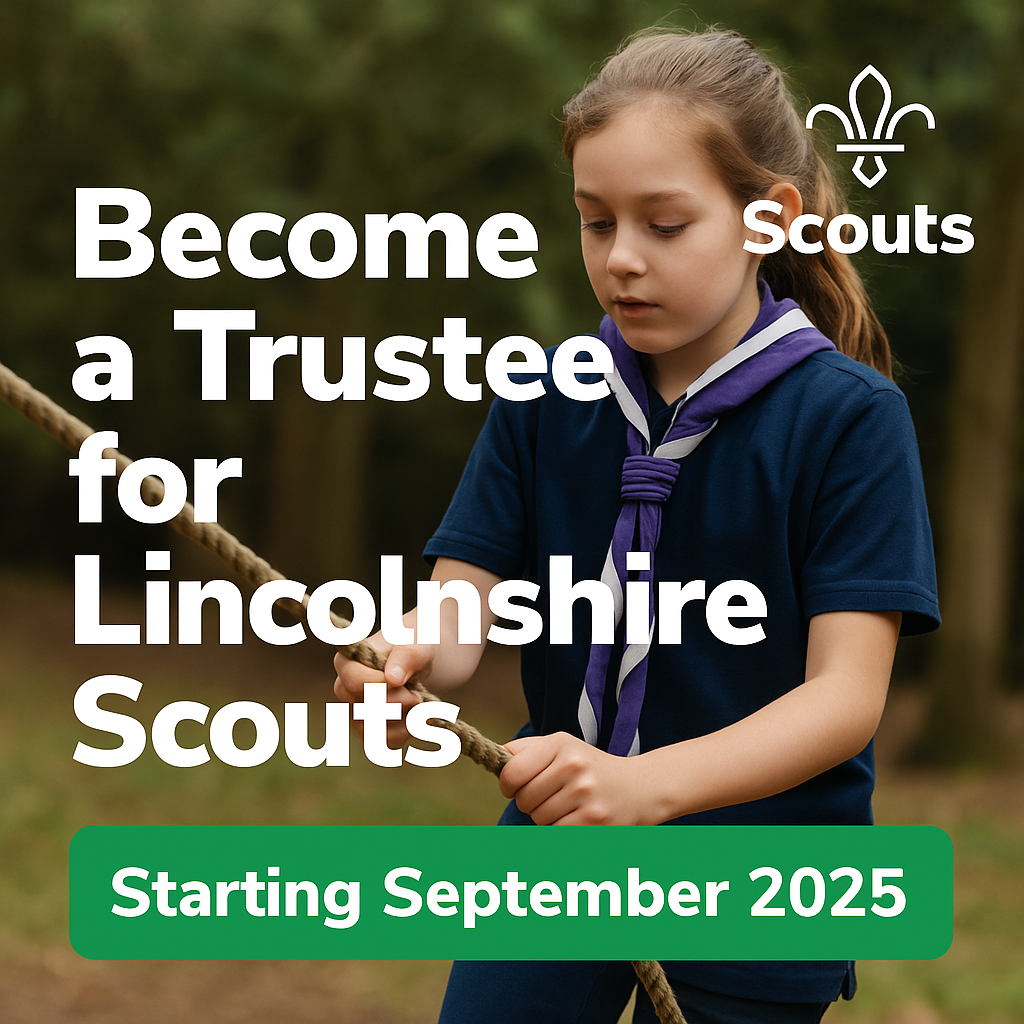 The logo for scouts lincolnshire is on a purple background.