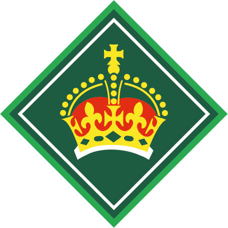 A green diamond with a crown on it