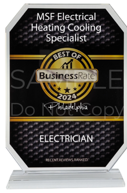 MSF Electrical Heating Cooling Specialist award plaque with gold and black design on silver stand