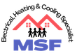 MSF logo with red roof, black figures, and curved text “Electrical Heating & Cooling Specialist”