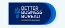 BBB Accredited Business logo, blue and white with torch icon and text