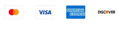 Mastercard, Visa, American Express, and Discover payment logos on a white background