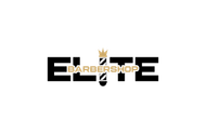 Barbershop logo with black and gold text, featuring a gold barber pole in the center.