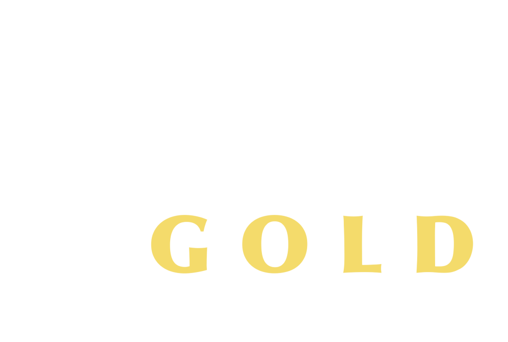 Gold text on a white background