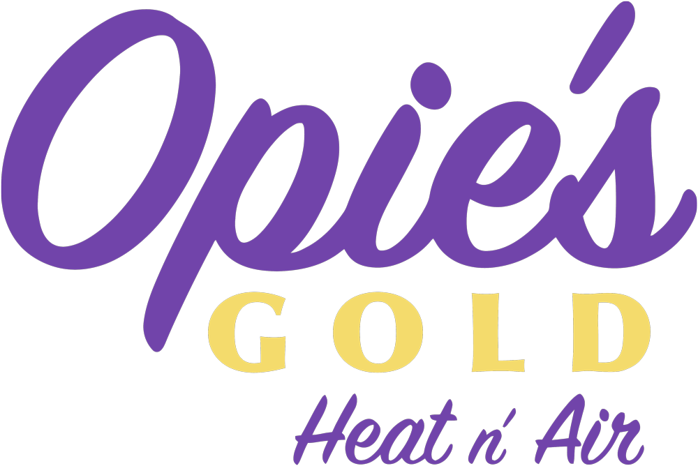 Opie’s Gold Heat n’ Air logo in purple, gold, and black script text