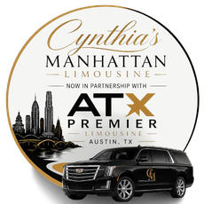 Cynthia's Manhattan Limousine and ATX Premier Limousine partnership logo with black SUV and NYC skyline