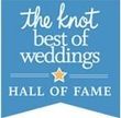 The Knot Best of Weddings Hall of Fame blue award badge with gold star and white text