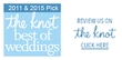 The Knot “Best of Weddings” 2011 & 2015 pick badge with “Review us on The Knot” text and click here