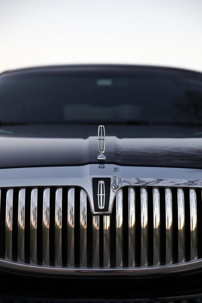 Front view of a black luxury car grille with a silver hood ornament and emblem.