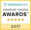 WeddingWire Couples' Choice Awards badge, white and gold, 2017, with five stars