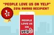 “People Love Us on Yelp” 2016 award graphic with a red Yelp badge and smartphone icon on a yellow-blue background