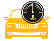 A yellow car with a thermometer on top of it.