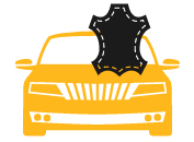 A yellow car with a black leather patch on the hood.