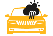 A yellow car with a cloud on top of it.