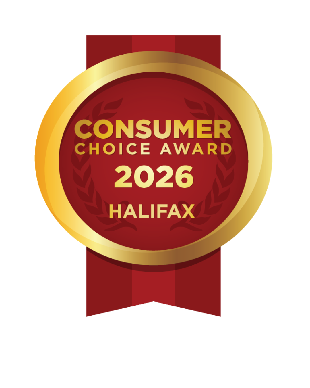 Consumer Choice Award, 2026, Halifax, in a gold-rimmed red circle, on a red banner.