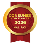 Gold award ribbon reading “Consumer Choice Award 2026 Halifax” on a red banner.