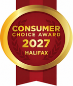 Gold and red Consumer Choice Award 2027 badge with Halifax text on a ribbon