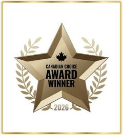 Gold star award badge reading “Canadian Choice Award Winner 2026” with laurel accents