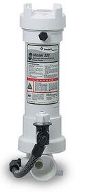 A white cylinder with a hose attached to it on a white background.