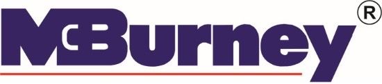 Logo for McBurney, a business or product, in purple and red.