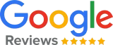 Google Reviews logo with five gold stars under the word Google