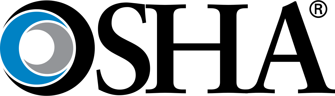 The osha logo is black and blue with a blue circle in the middle.