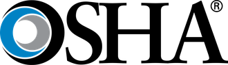 The osha logo is black and blue with a blue circle in the middle.