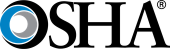 The osha logo is black and blue with a blue circle in the middle.