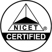 A black and white logo that says nicet certified in a circle.