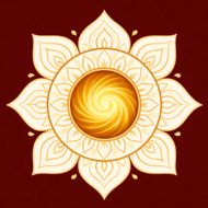 Golden mandala lotus with swirling center on a deep red background